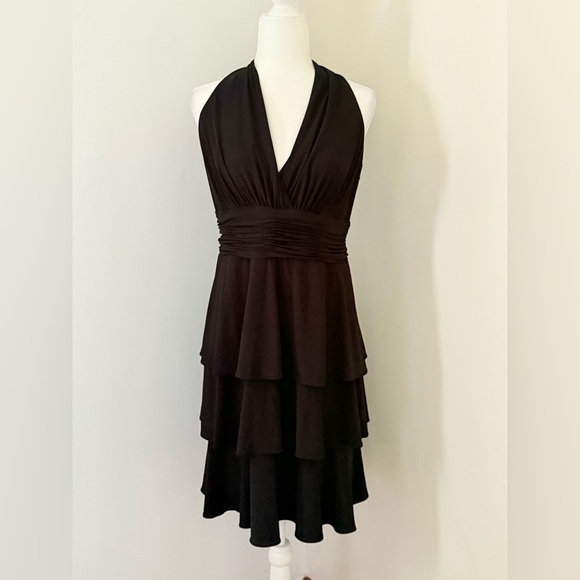Black Evan Picone ruffled party dress size 8 - Picture 1 of 16